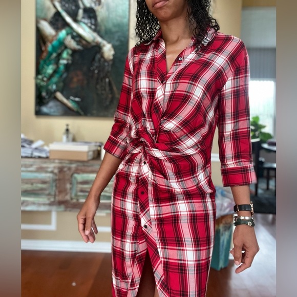 Zara Red White Black The Knot Check Dress - Picture 13 of 14